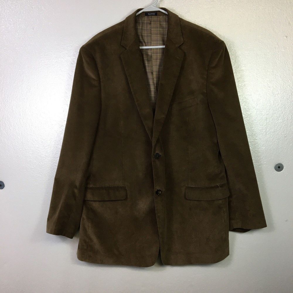 Saddlebred Mens Corduroy Blazer Sport Coat Sz 44L Brown Jacket Classic Dress
